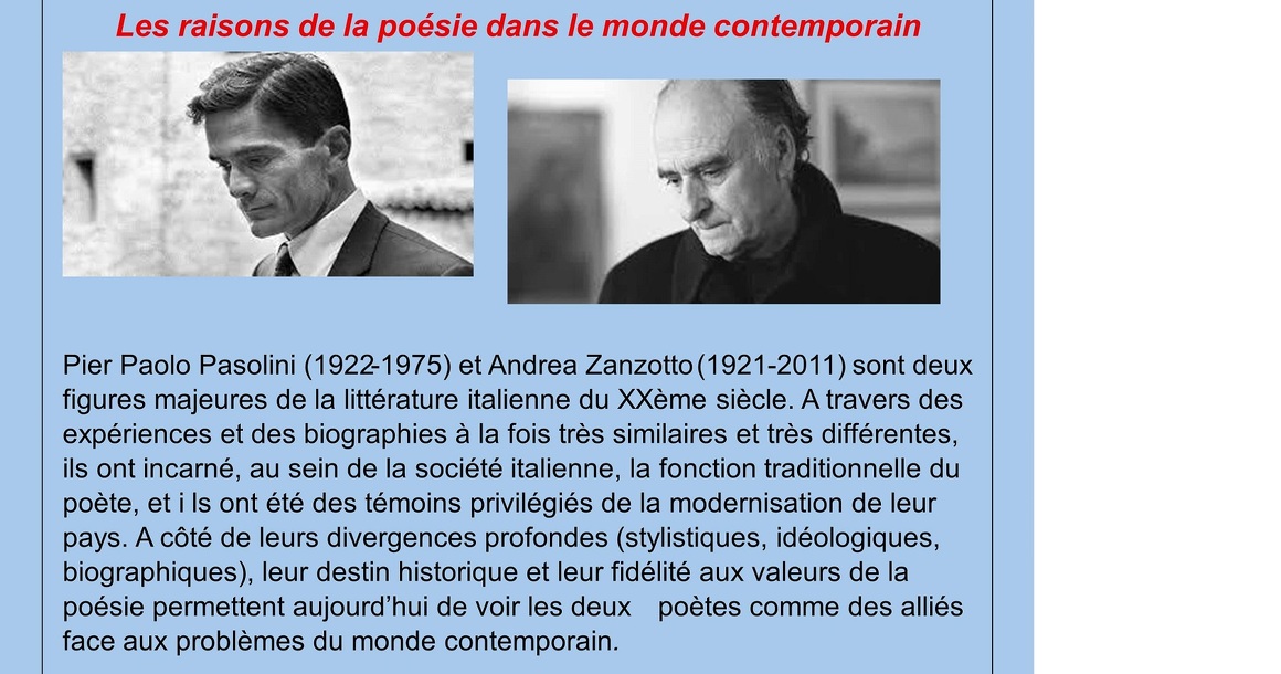Conférence : Pasolini et Zanzotto