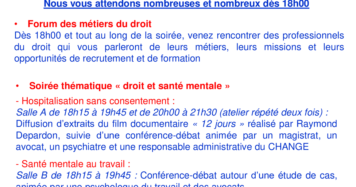 La Nuit du Droit 2025 : soirée thématique « droit et santé mentale » et forum des métiers du droit