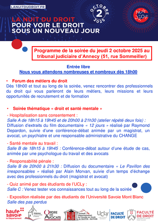 La Nuit du Droit 2025 : soirée thématique « droit et santé mentale » et forum des métiers du droit