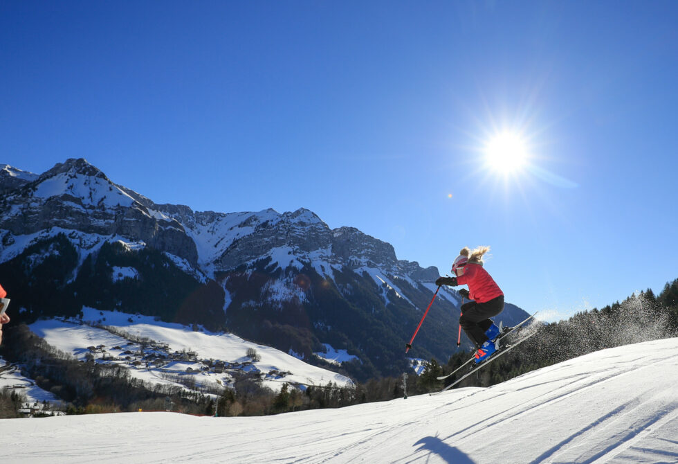 Winter sports at the ski resort of Talloires-Montmin