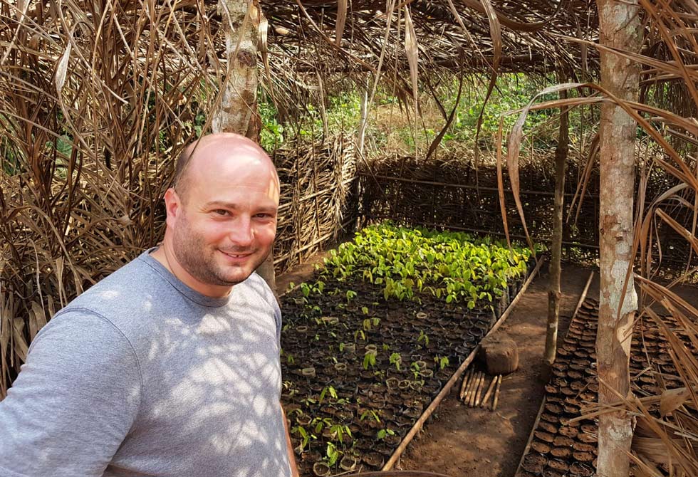 Fabrice Petitgenet and the cocoa tree nursery